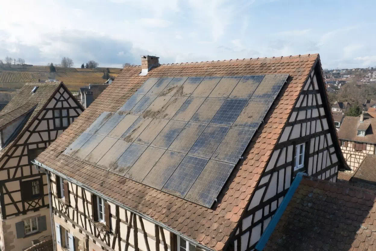 Nettoyage et entretien photovoltaïque professionnel maison Alsacienne photo avant nettayge panneaux solaires