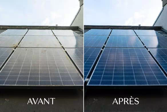 Panneau photovoltaïque avant et après nettoyage professionnel