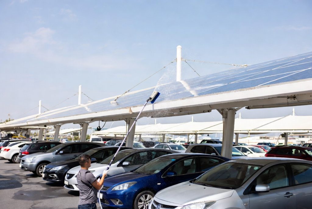 ombrières et carports en intervention nettoyage
